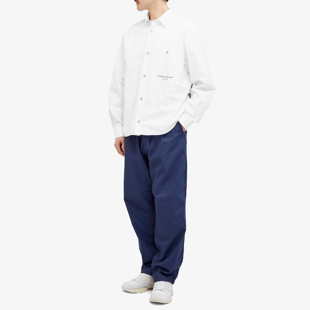 Stone Island Men's Marina Cotton Canvas Shorts Sleeve Shirt White